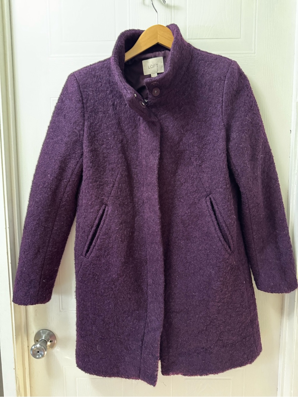 LOFT Purple Wool Blend Stand-Collar Coat